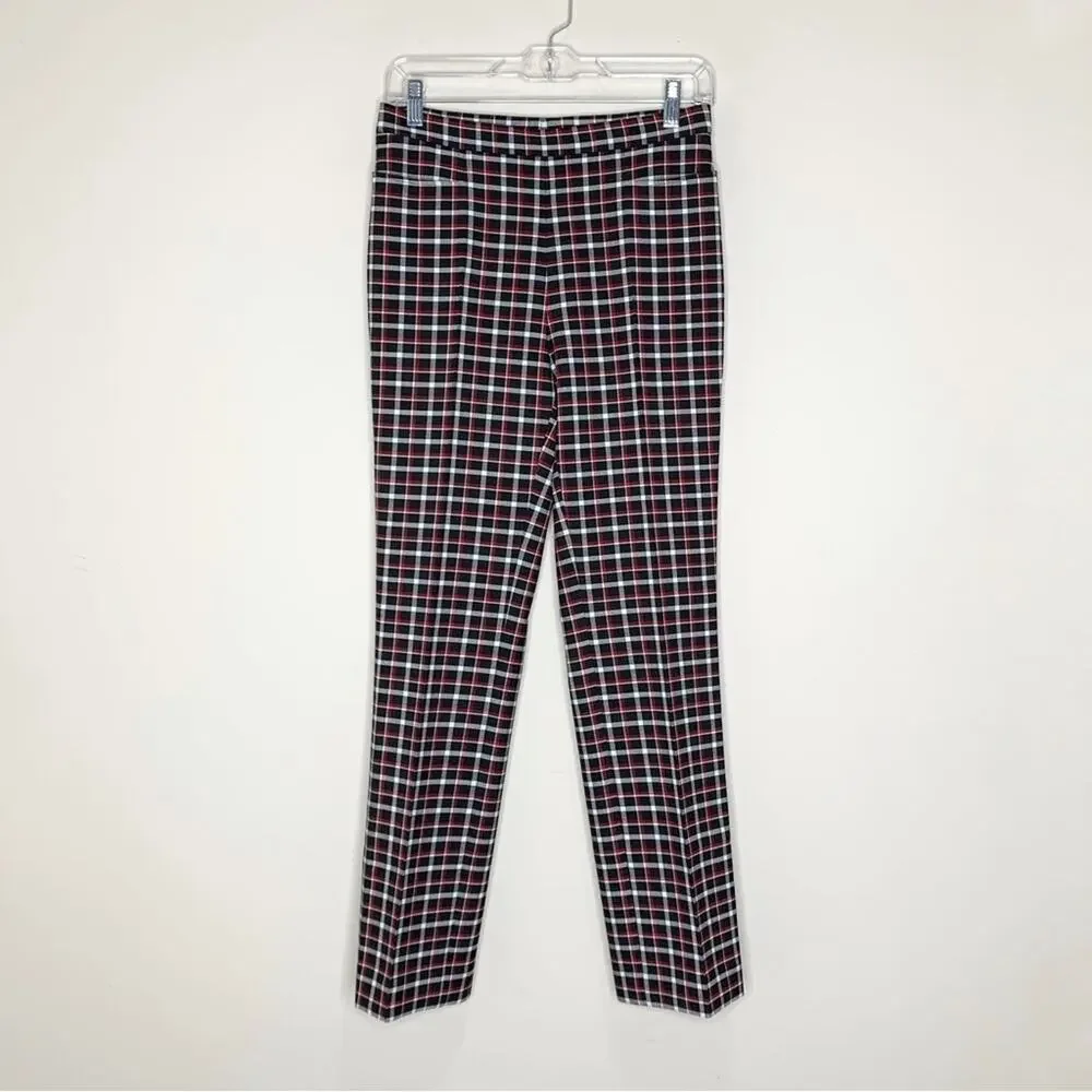 Akris Punto Francoise Slim Straight Pant (Sz 4) Glen Check Plaid Black Red - Picture 4 of 16